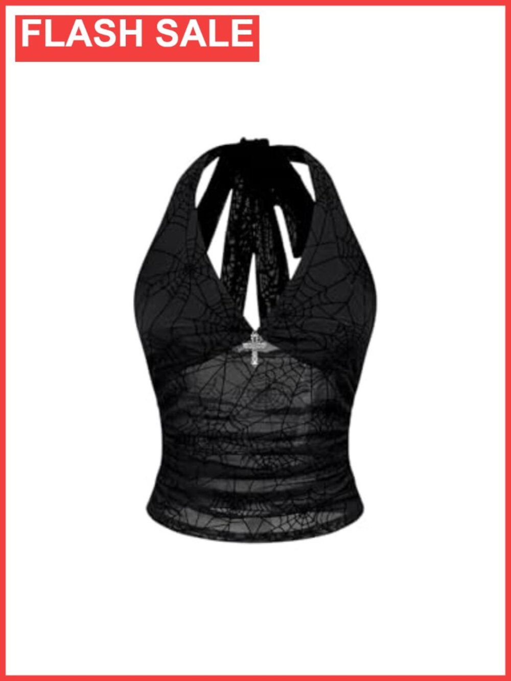 Women's Mesh Sheer Halter Tank Top Y2K Goth Rave Open Back